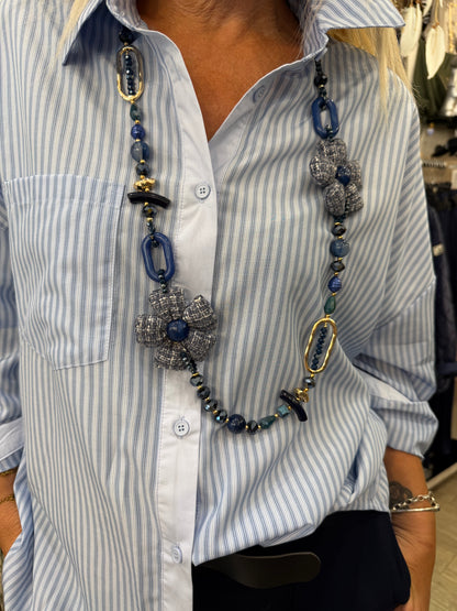 Sautoir 2 fleurs bleues