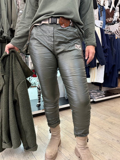 Pantalon simili ceinture kaki