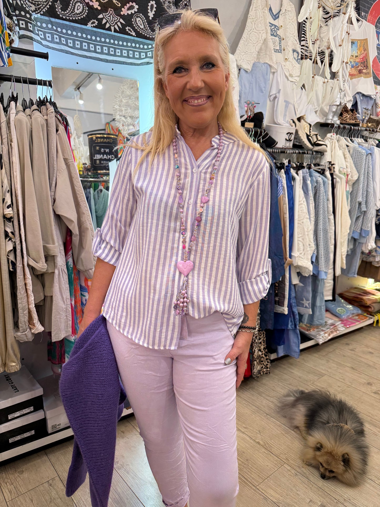 Chemise rayée violette