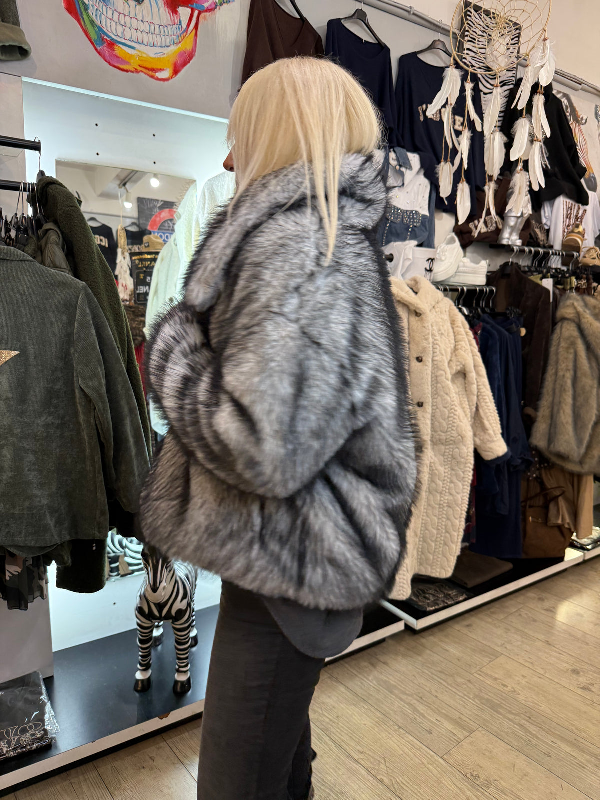 Veste renard argenté