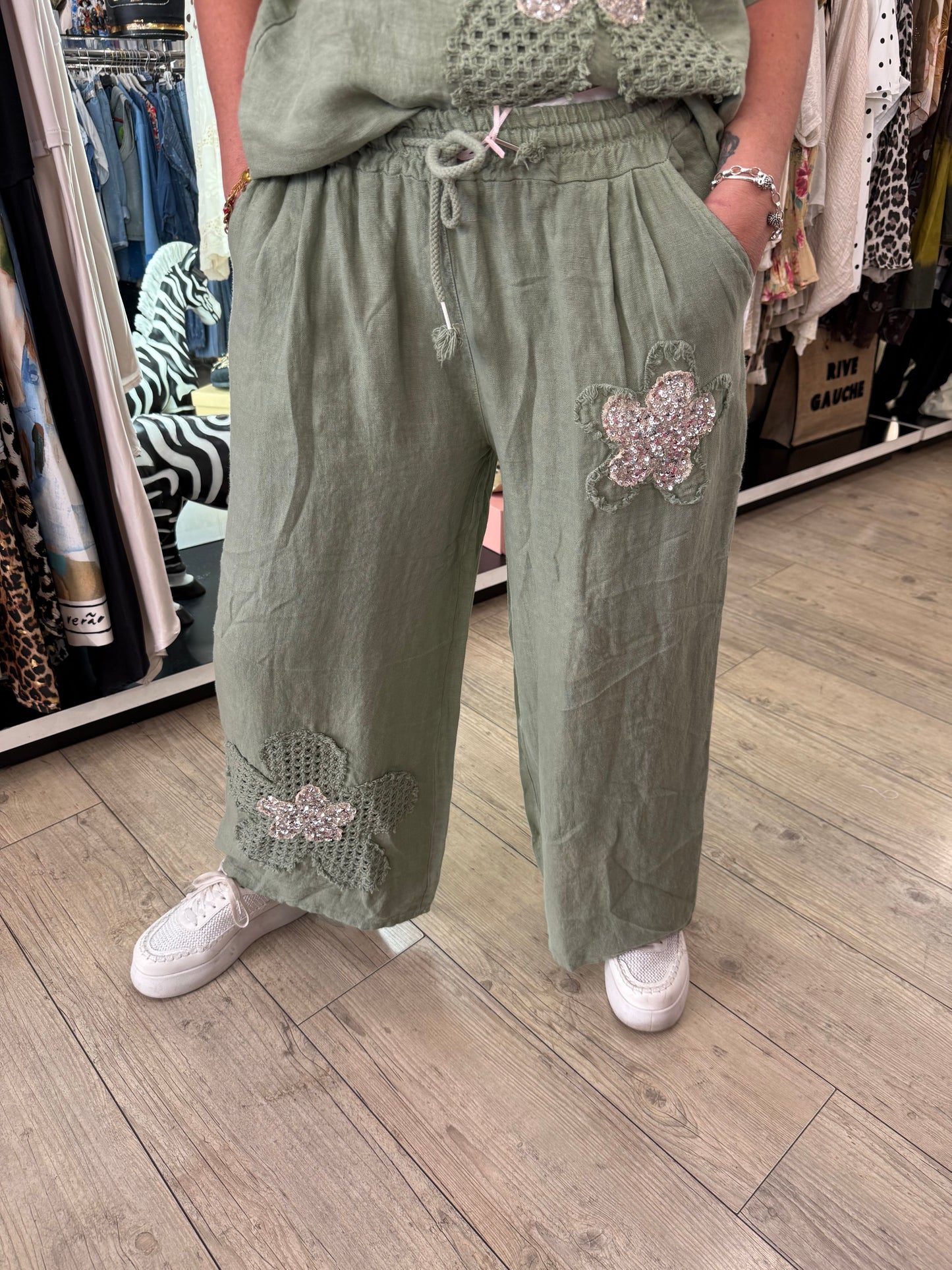 Pantalon lin kaki