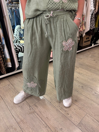 Pantalon lin kaki