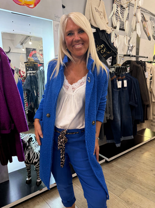 Manteau bouclette bleu électrique
