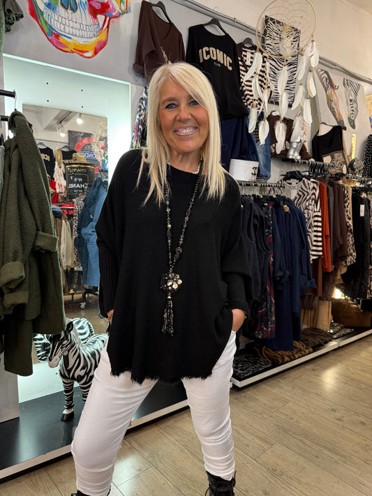 Pull franges noir