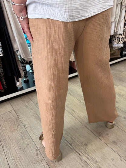Pantalon gaze de coton camél