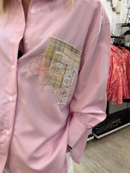 Chemise rayée rose Florale