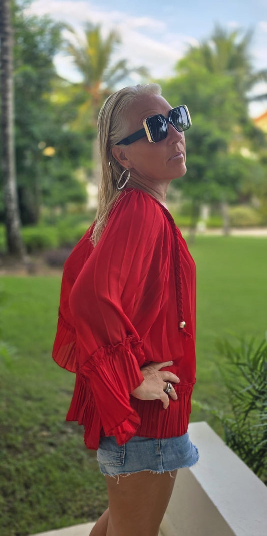 Tunique plissée rouge