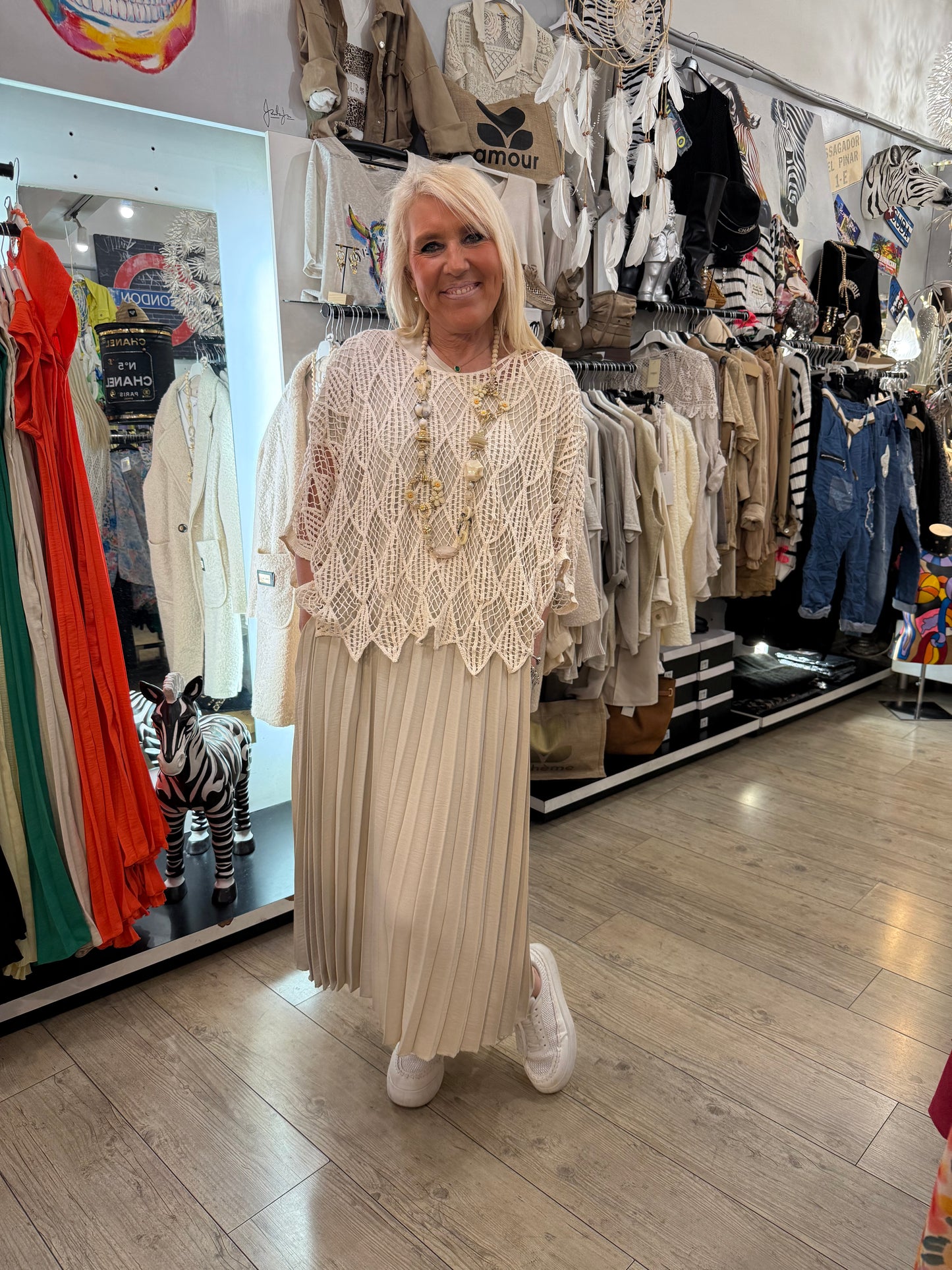 Pull macramé beige
