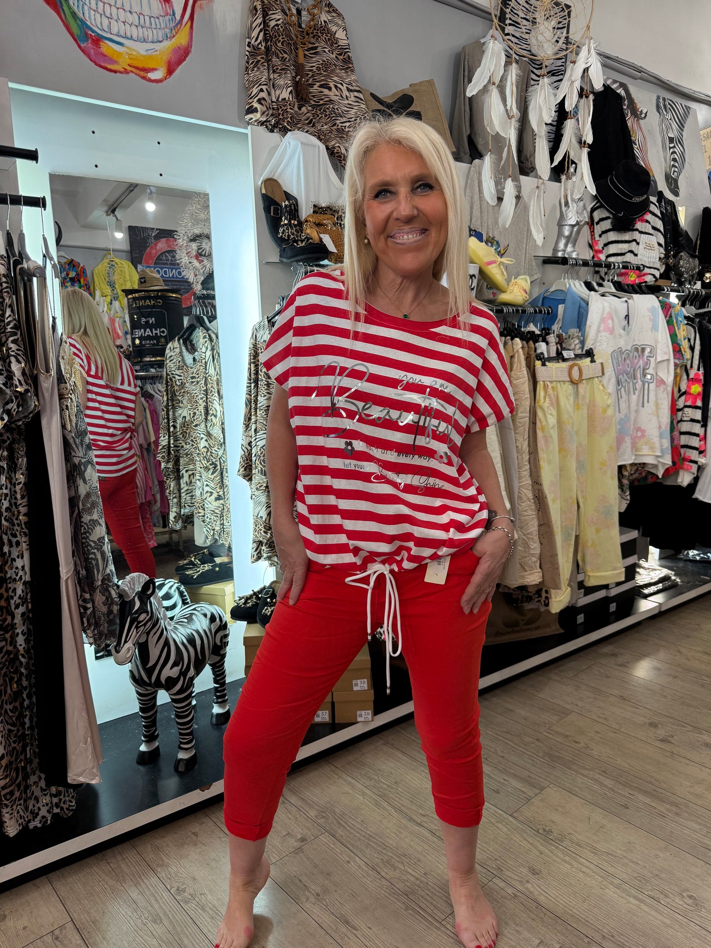 T shirt rayée beautiful rouge