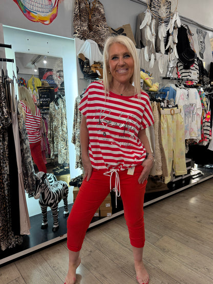 T shirt rayée beautiful rouge