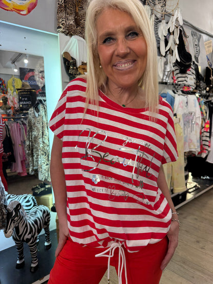 T shirt rayée beautiful rouge