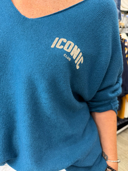 Pull iconic bleu pétrole