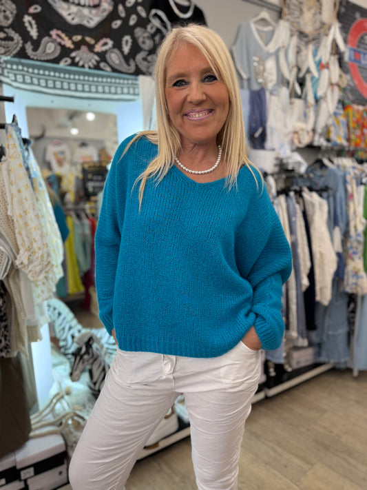 Pull chouchou bleu canard