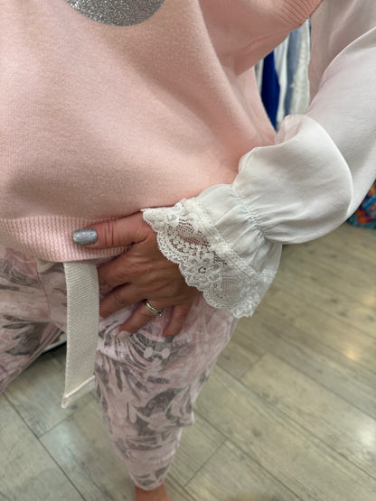 Top dentelle blanc poignet dentelle