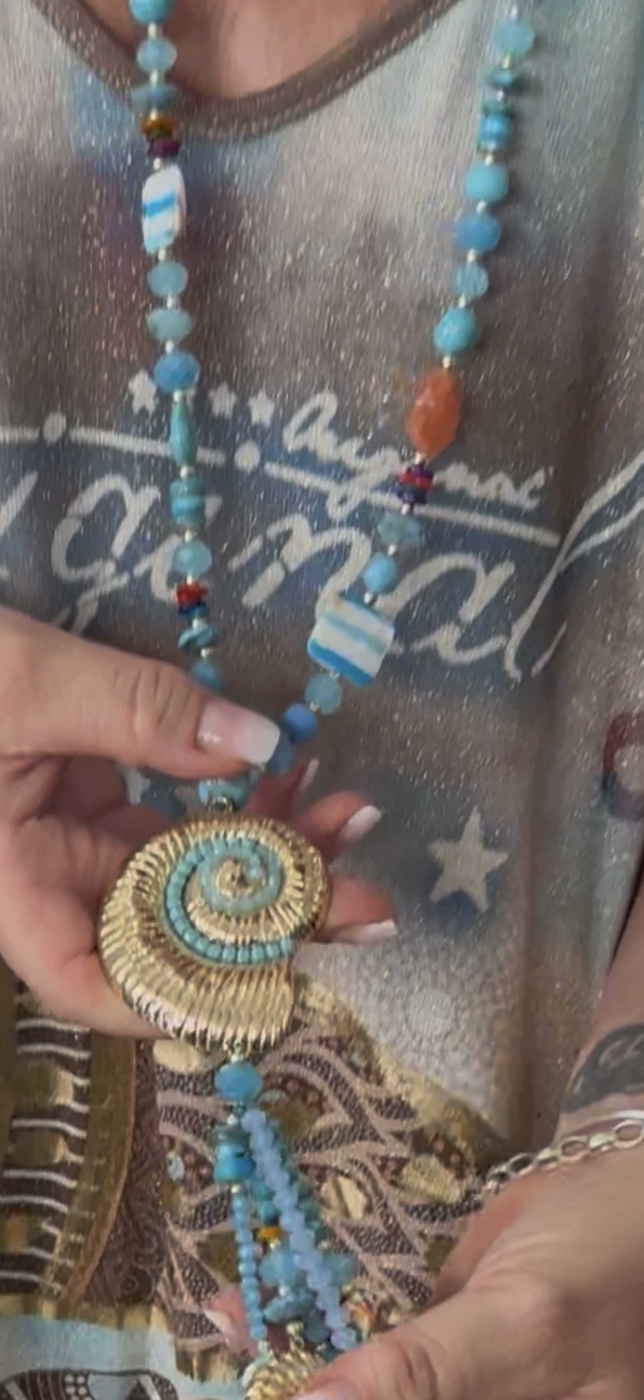 Sautoir bleu turquoise