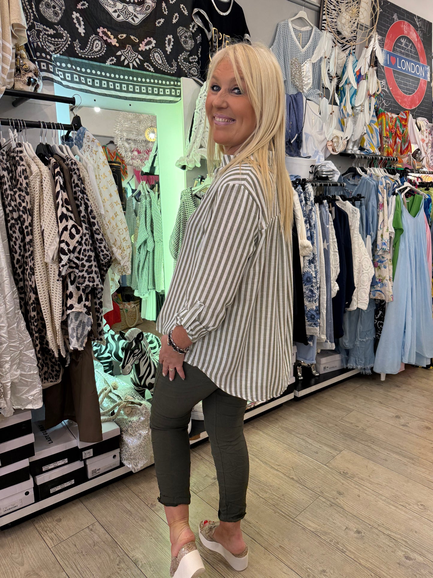 Chemise rayée kaki