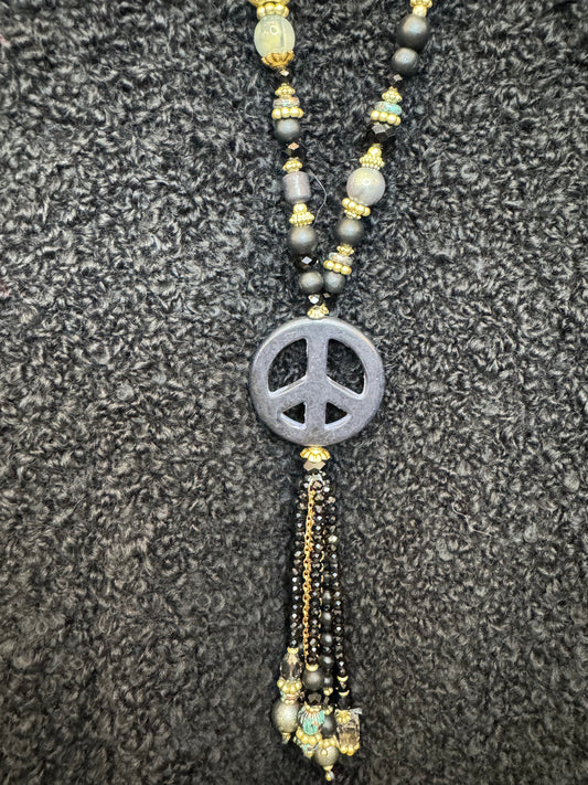 Sautoir peace &love noir