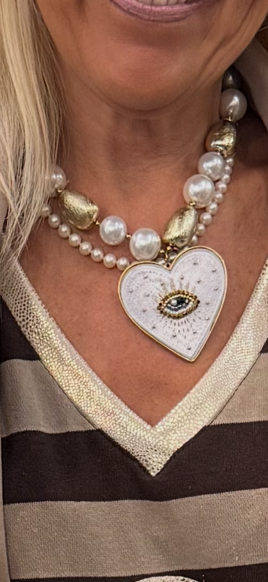 Sautoir cœur eyes blanc