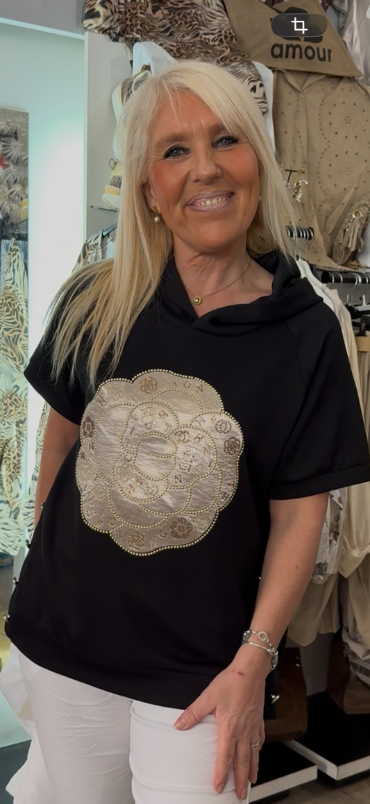T shirt 5 capuche noir