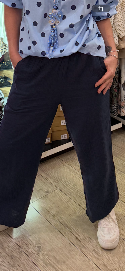 Pantalon polo gaze de coton marine