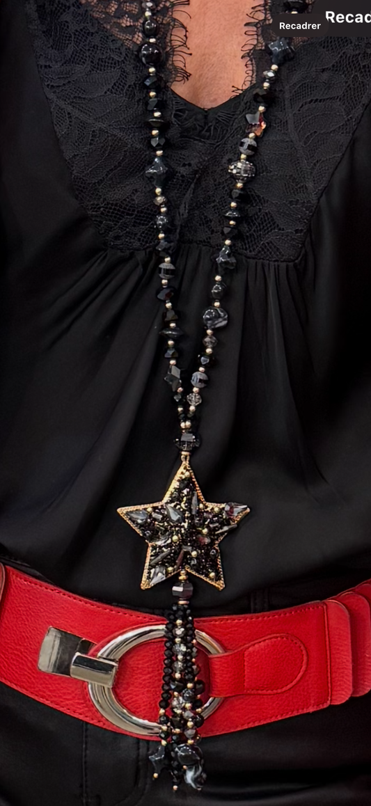 Sautoir étoile strass noir