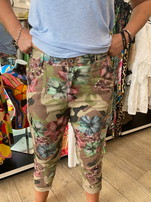 Pantalon militaire fleurs